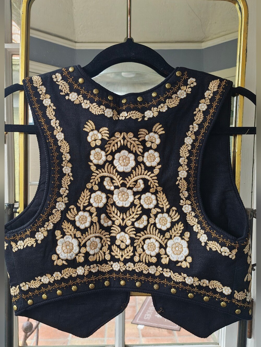 Spell Black Remi vest With Embroidered Gold & Cream FloralAccents, Small, NWT - Picture 2 of 8